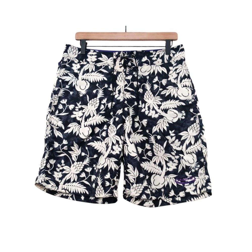 Vintage Patagonia Board Shorts Mens 32 Navy Blue Floral Print Wavefarer Swim '99